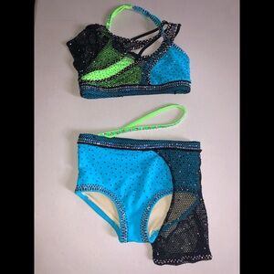 Teal & Neon Green Two-Piece Dance Costume Set